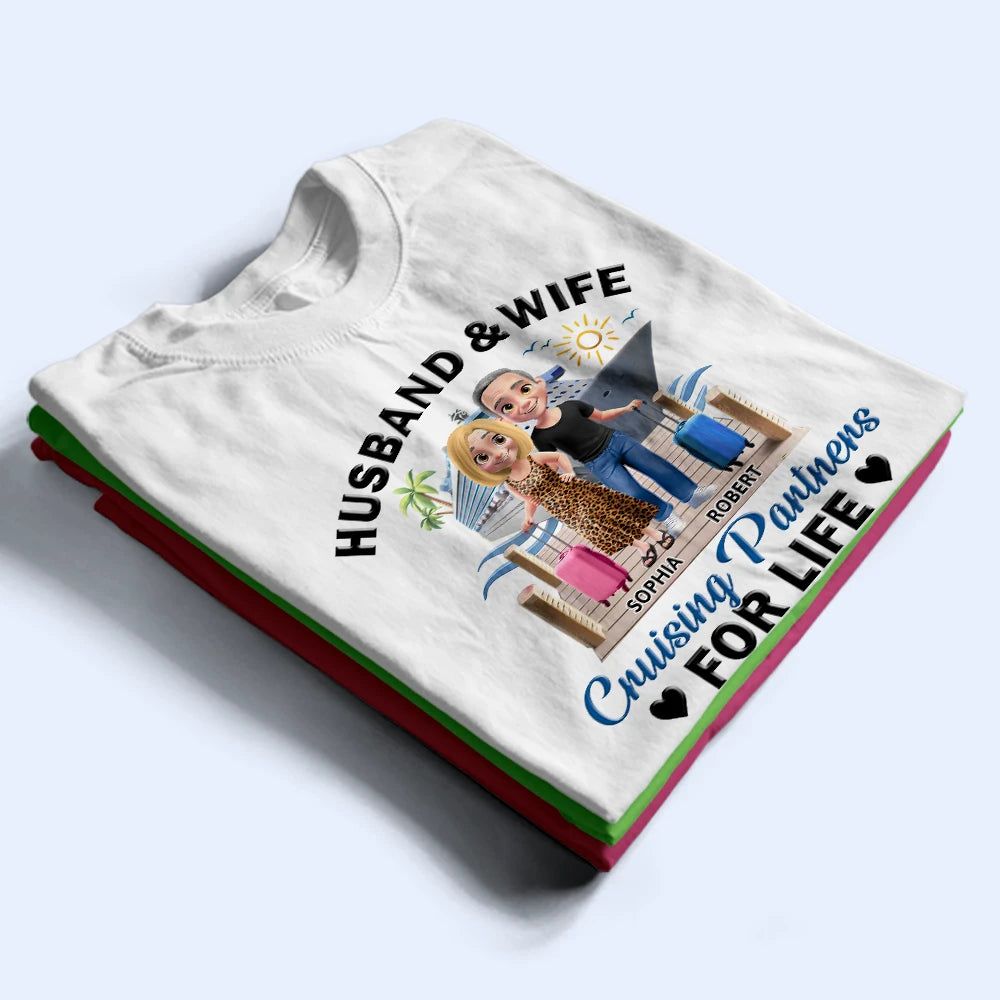 Husband And Wife Cruising Partners For Life 3D Effect Couple - Personalized T Shirt