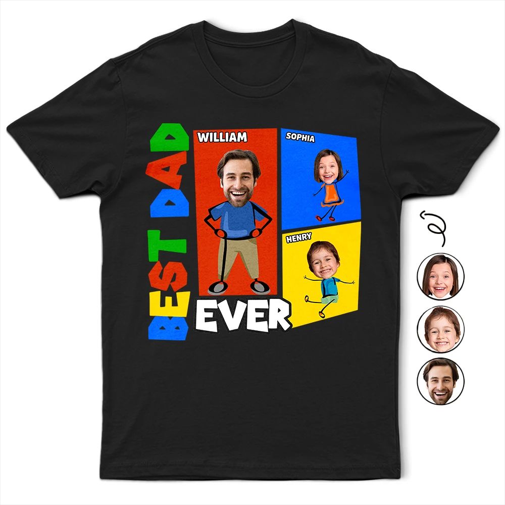 Custom Photo Best Dad Papa Ever Basic Color Arcade Theme - Personalized T Shirt