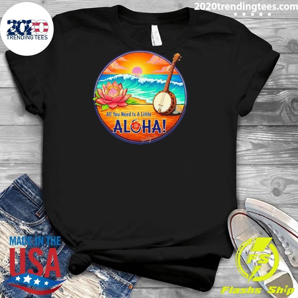 All You Need Is A Little Aloha Lotus Flower Tropical Tee Shirt