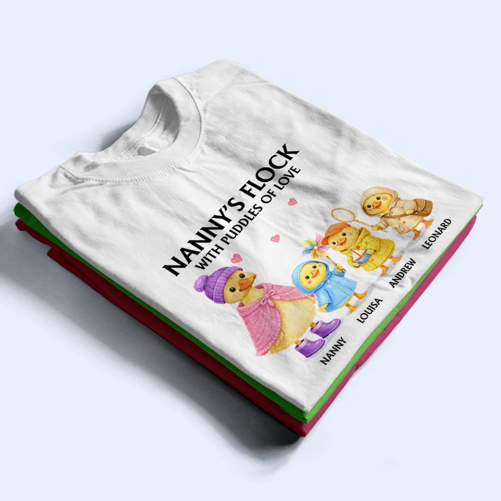Nanny's Flock With Puddles Of Love - Personalized T Shirt