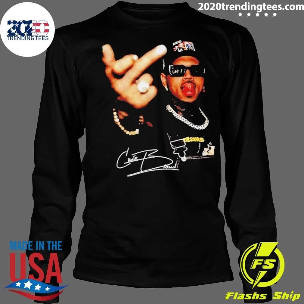 Chris Brown Rap Celebrity Middle Finger Signature Graphic Shirt
