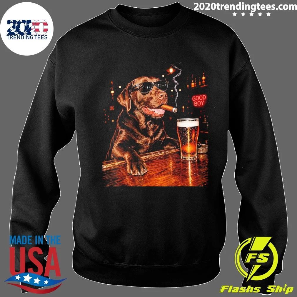 Silly Chocolate Labrador Retriever Drinking Beer Cigar Dog Good Boy Shirt