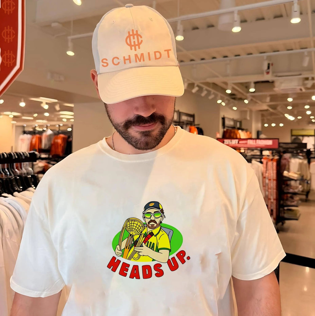 Heads Up cricketer holding trophy graphic shirt