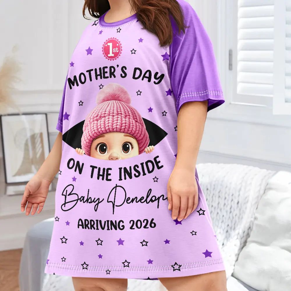 Baby First Year On The Inside With Mom - Personalized Women's Sleep Tee