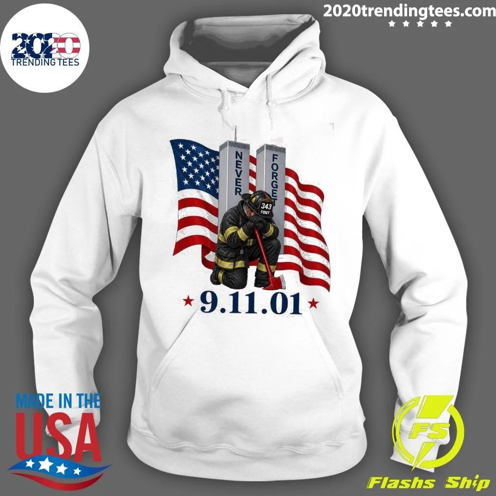 9-11 Never Forget Patriotic American Flag Firefighter Memorial Graphic Tee Shirt