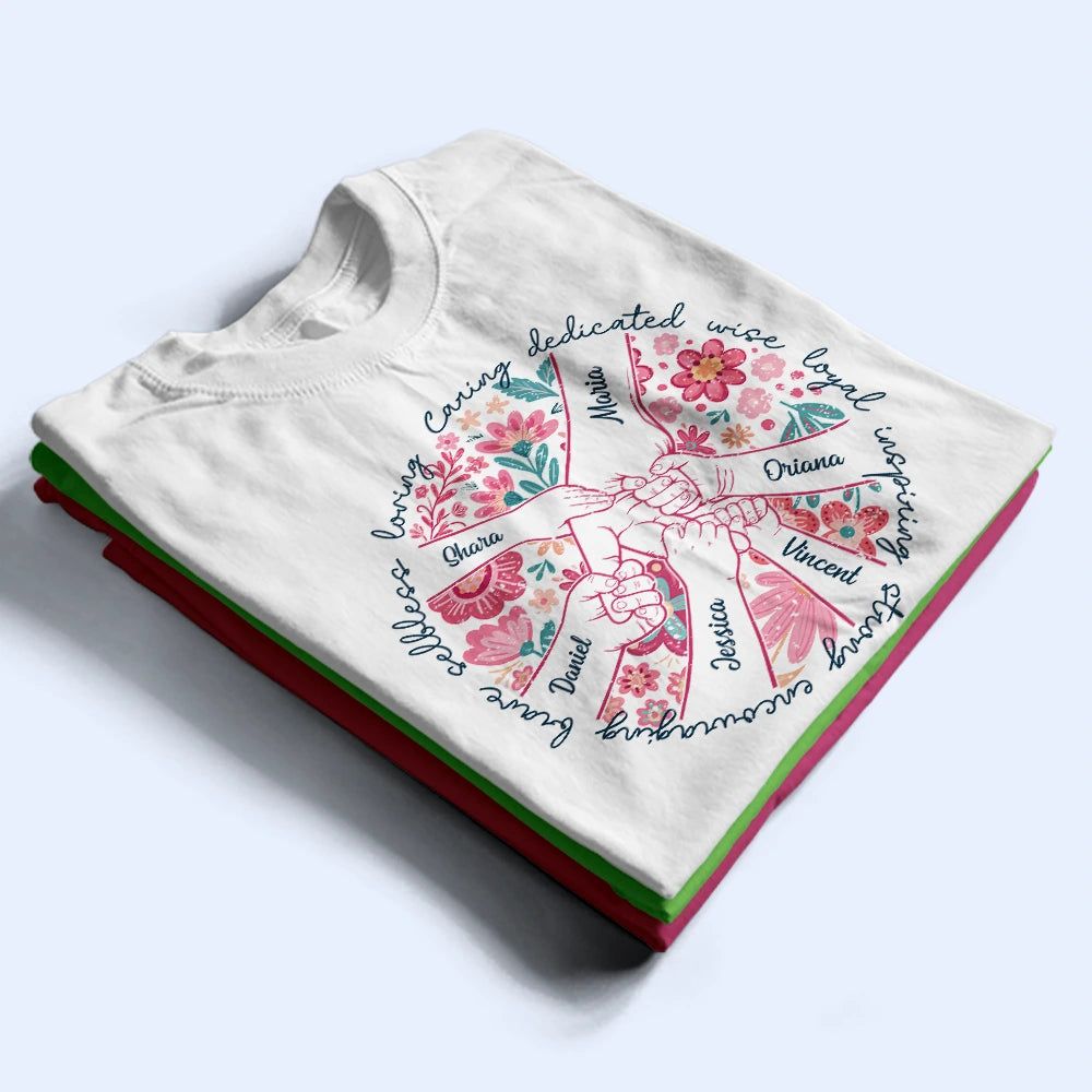 Boho Floral Hand In Hand Grandma Mom - Personalized T Shirt