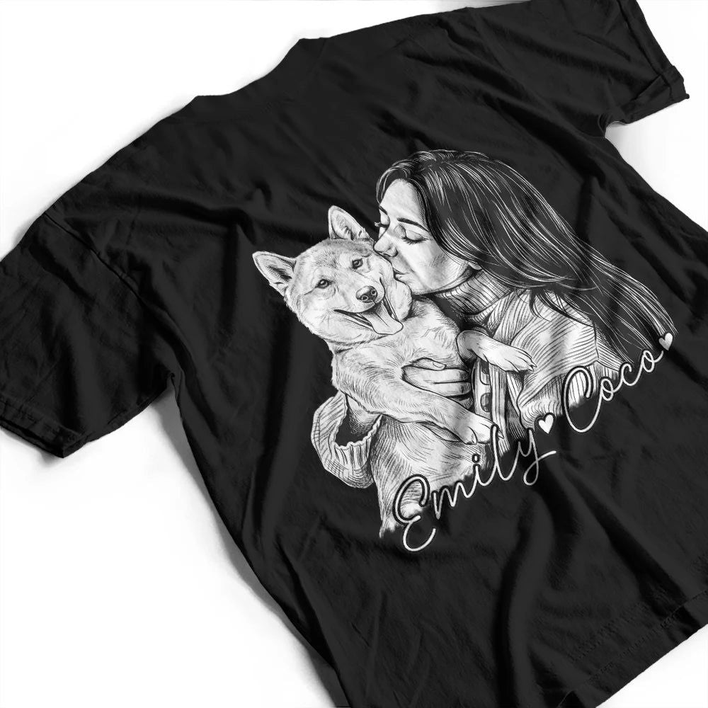 Custom Photo White Pencil Sketch Art Dog Dad Dog Mom Hand Punch - Personalized T Shirt