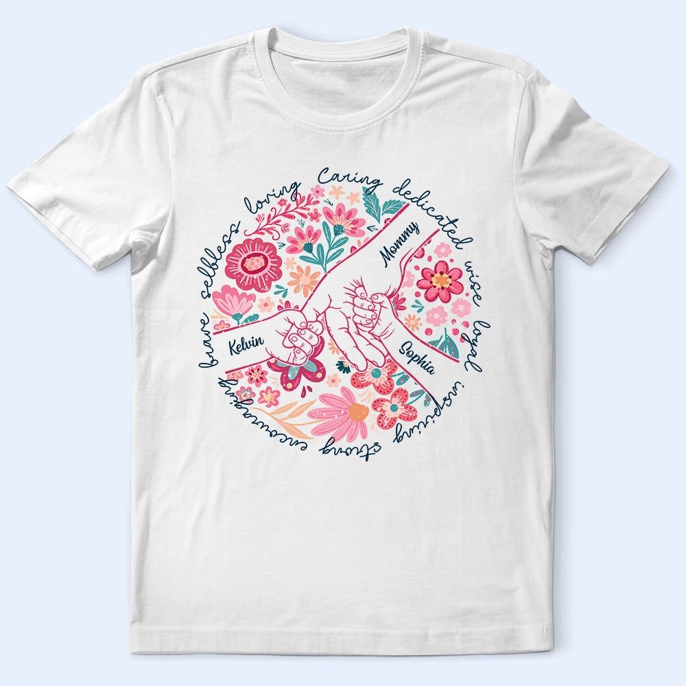 Boho Floral Hand In Hand Grandma Mom - Personalized T Shirt