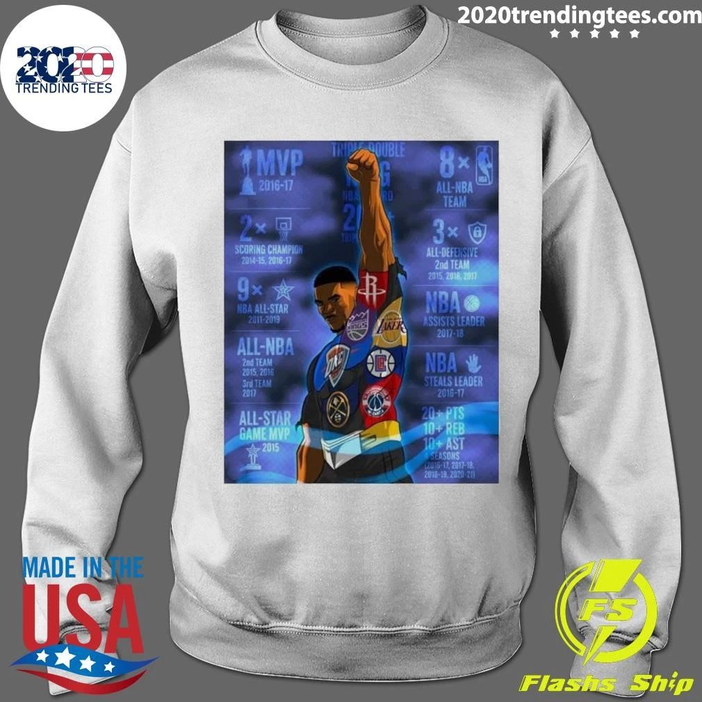 Russell Westbrook MVP All-Star Scoring Assists Leader Triple Double King Stats History Shirt