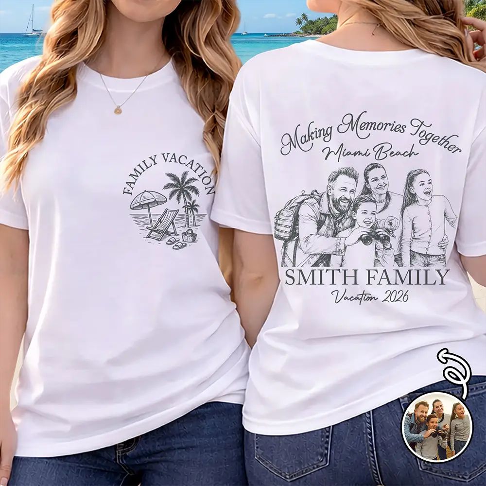 Custom Photo Pencil Sketch Family Making Memories Together - Personalized T Shirt
