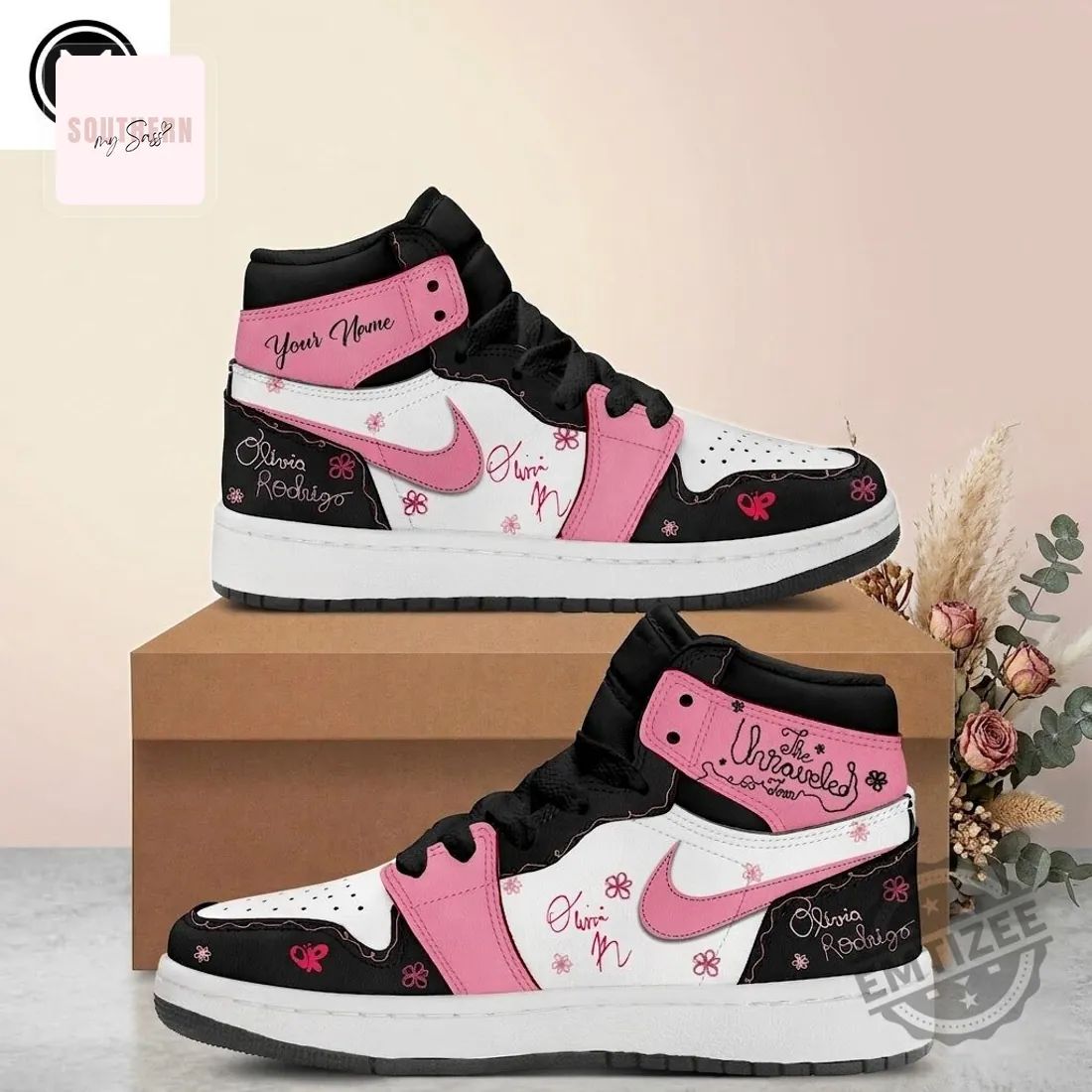 Olivia Rodrigo Personalized Pink Floral High-Top Air Jordan 1 High Top Style Sneaker