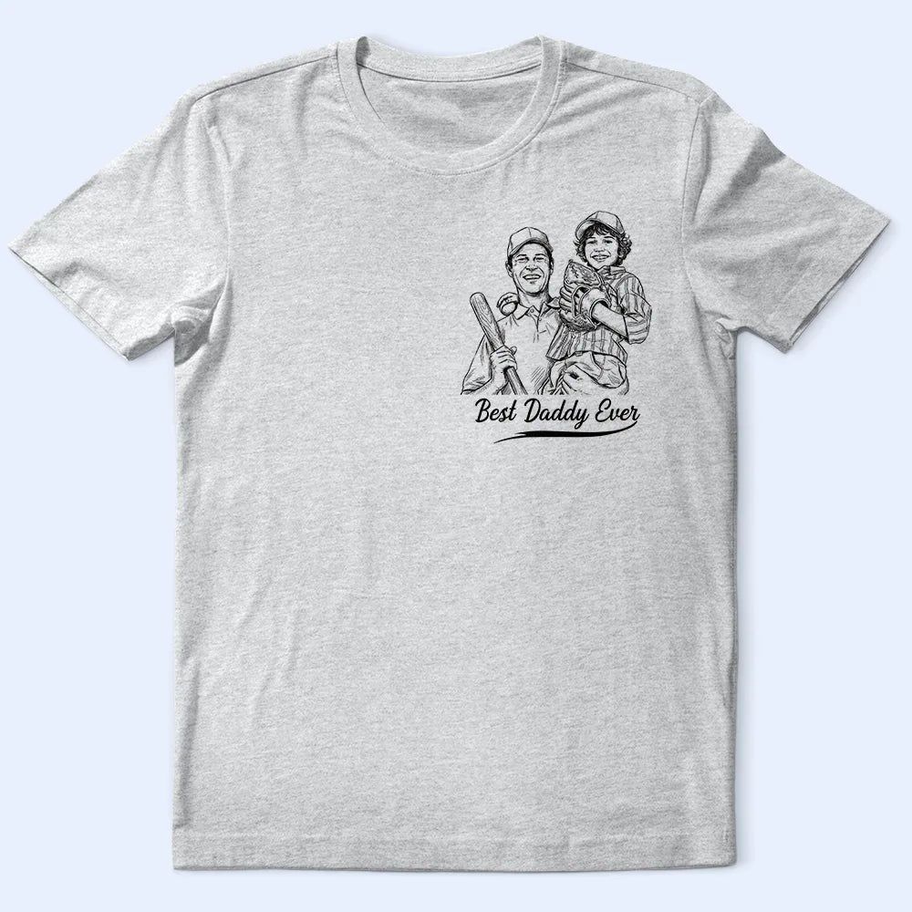 Custom Photo Pencil Sketch Best Baseball Dad Ever - Personalized T Shirt