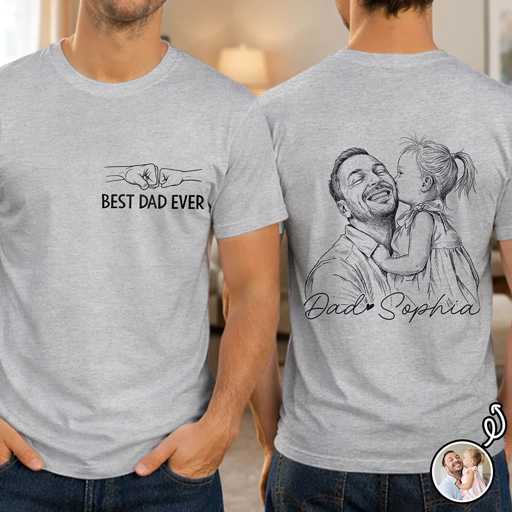 Custom Photo Pencil Sketch Best Dad Grandpa Ever - Personalized T Shirt