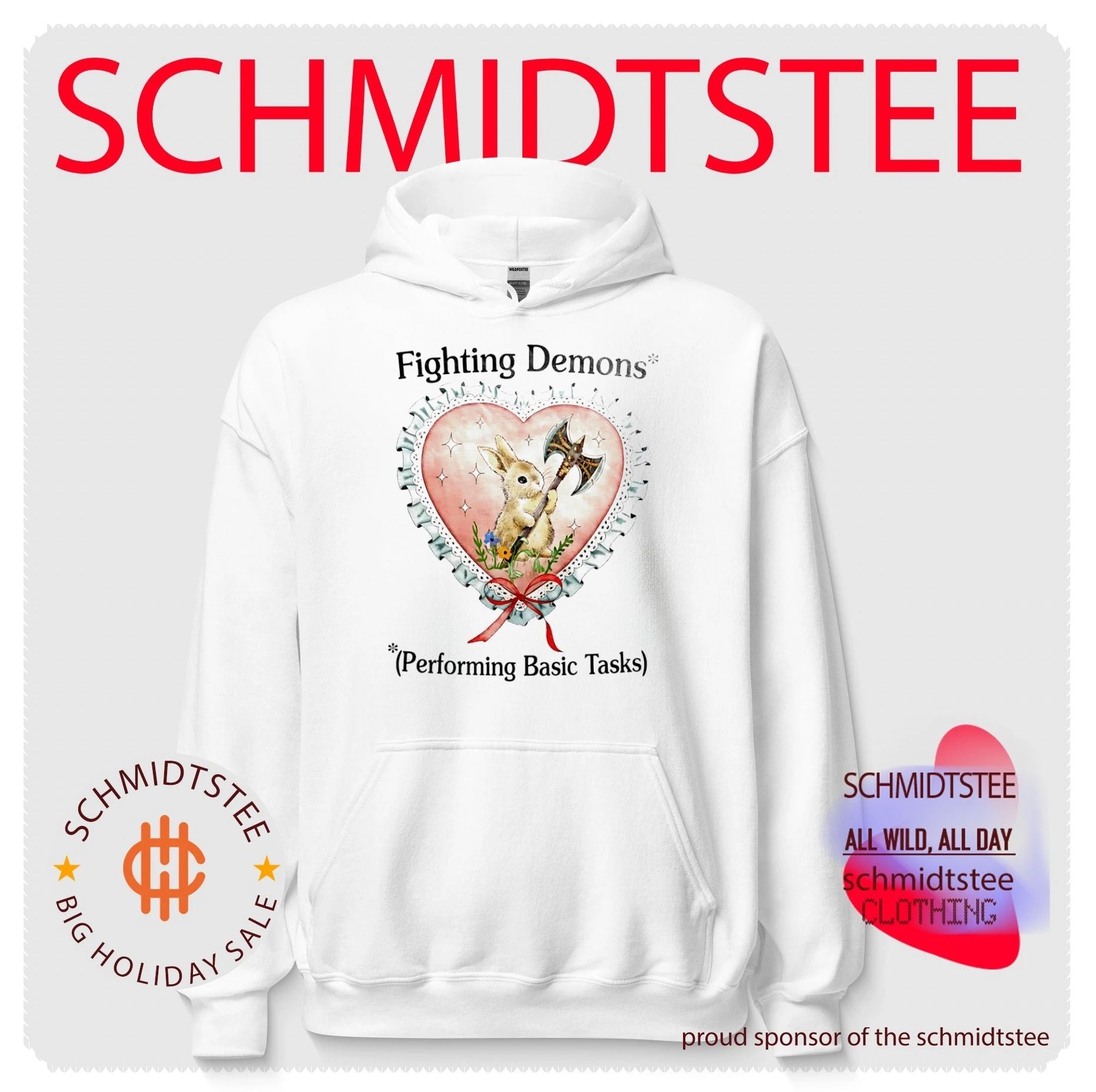 Fighting demons performing basic tasks bunny with axe shirt