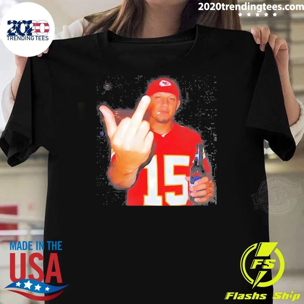 Patrick Mahomes Holding Beer Middle Finger Shirt