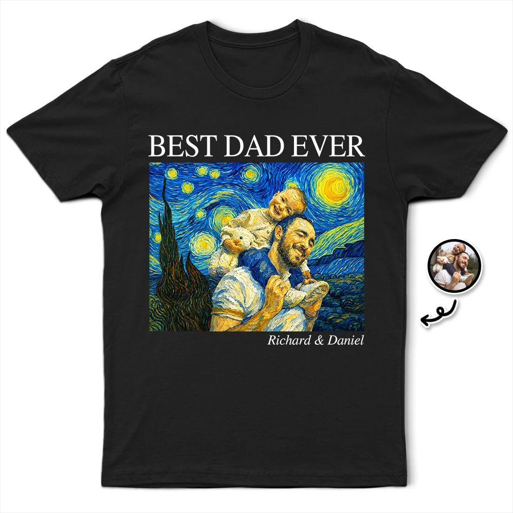 Custom Photo Starry Night Best Dad Papa Ever - Personalized T Shirt