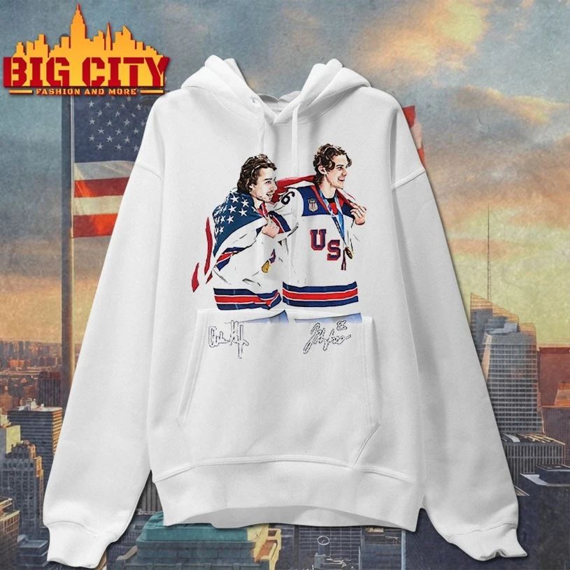 Hughes Brotherhood Team USA Hockey signatures t-shirt