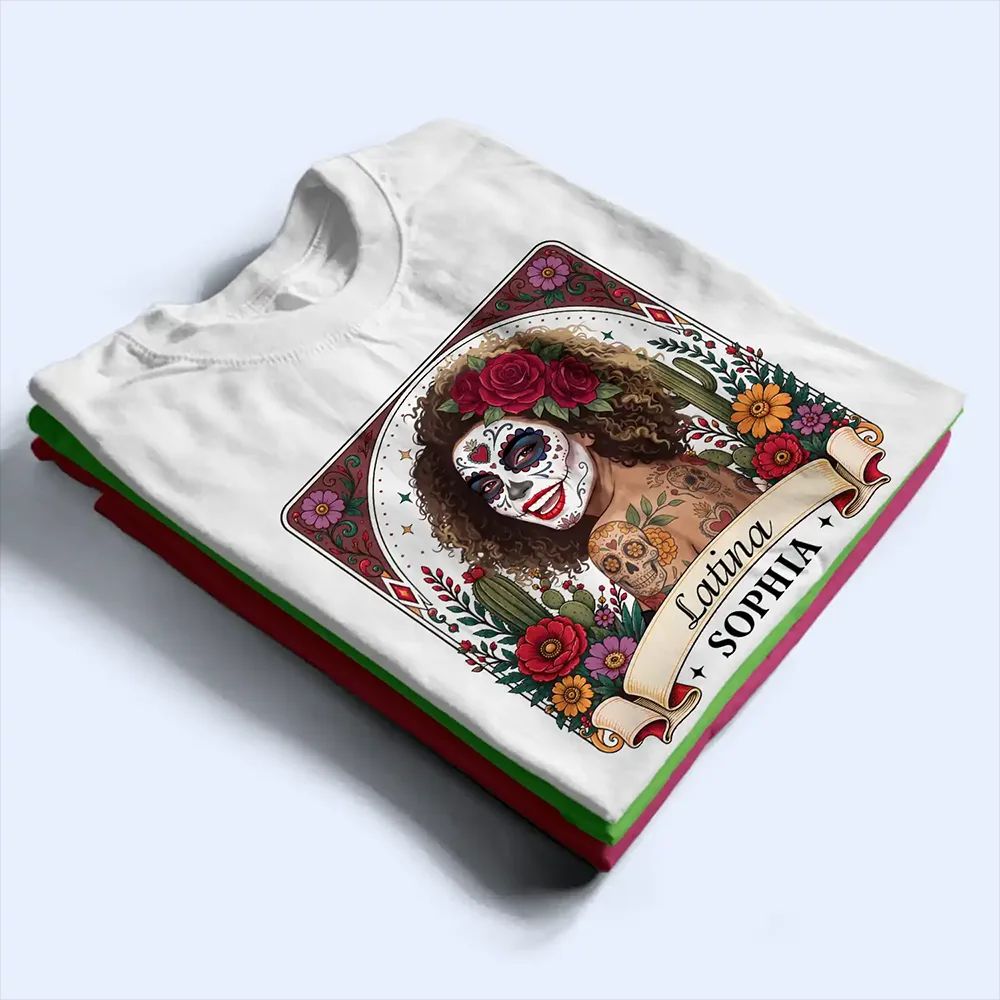 Custom Photo Sugar Skull Day Of The Dead Funny Mexican Hispanic - Personalized T Shirt