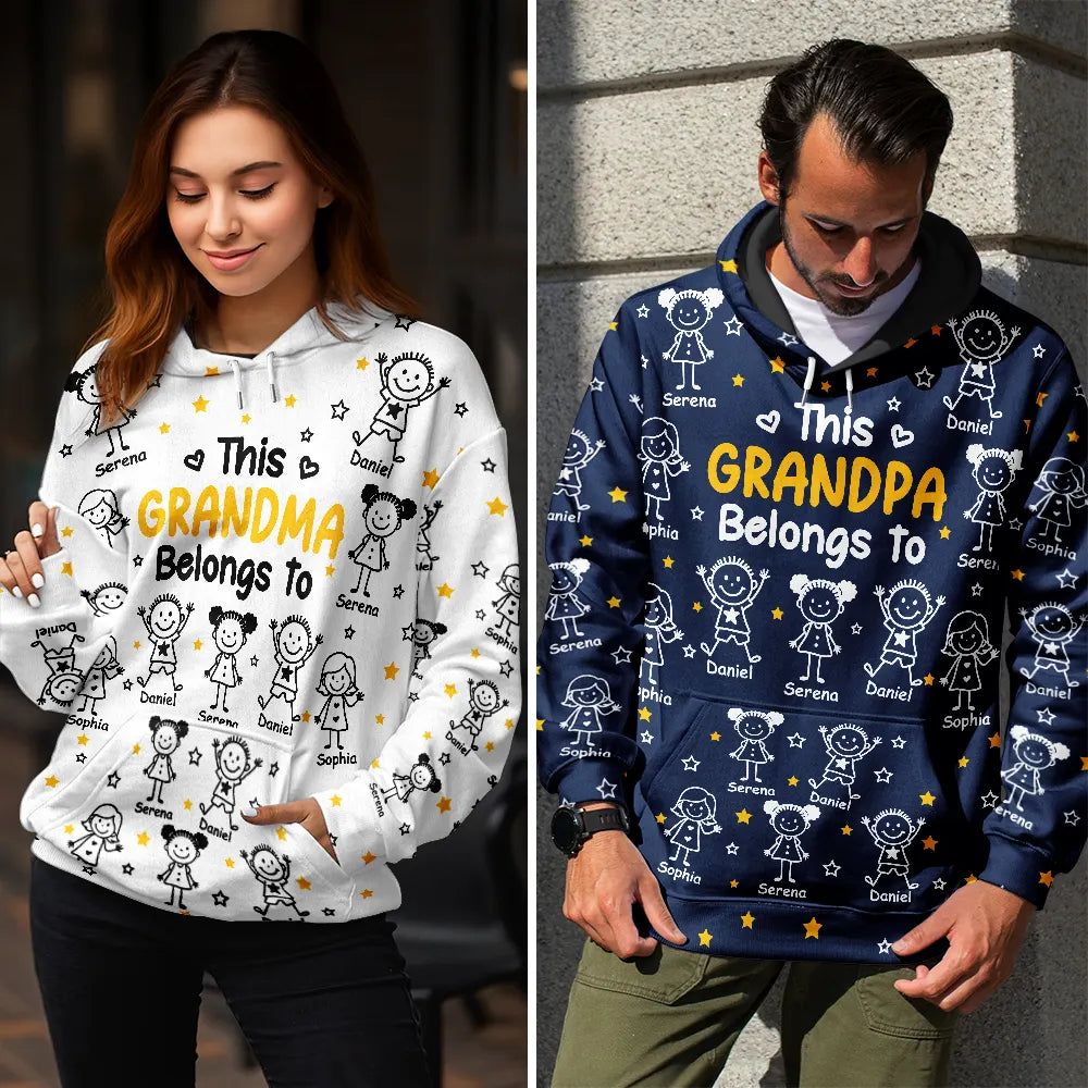 This Grandpa Grandma Belongs To Kids Pet - Personalized Pullover Hoodie
