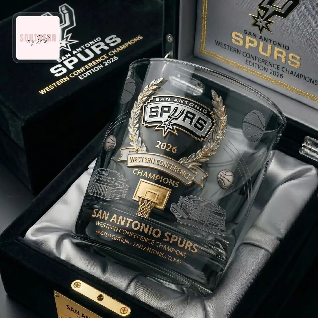 San Antonio Spurs 2026 Western Conference Champions Limited Edition Commemorative Gold Whiskey Glass