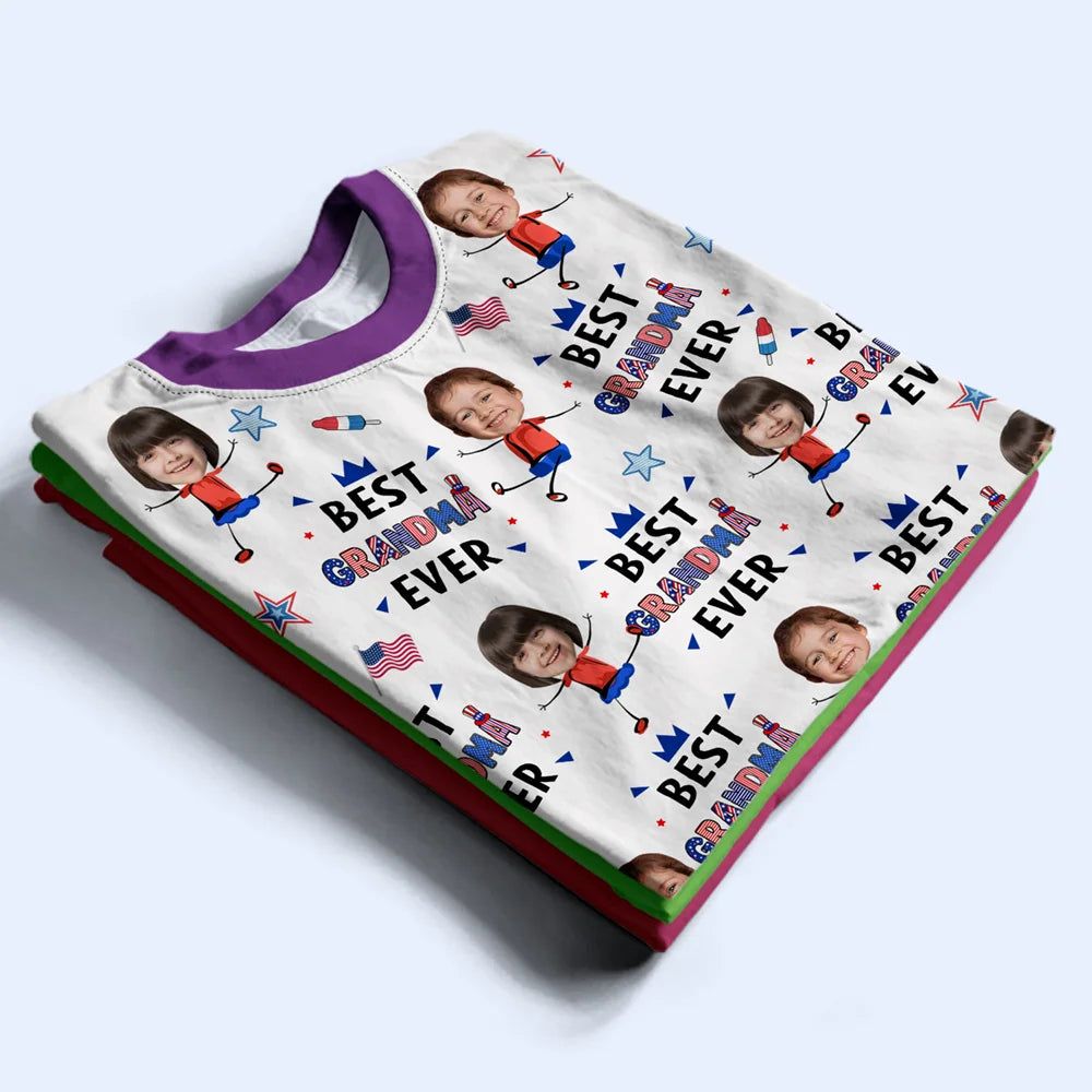 Custom Photo Stars & Stripes Best Dad Mom Grandpa Grandma Ever - Personalized Full Print T Shirt