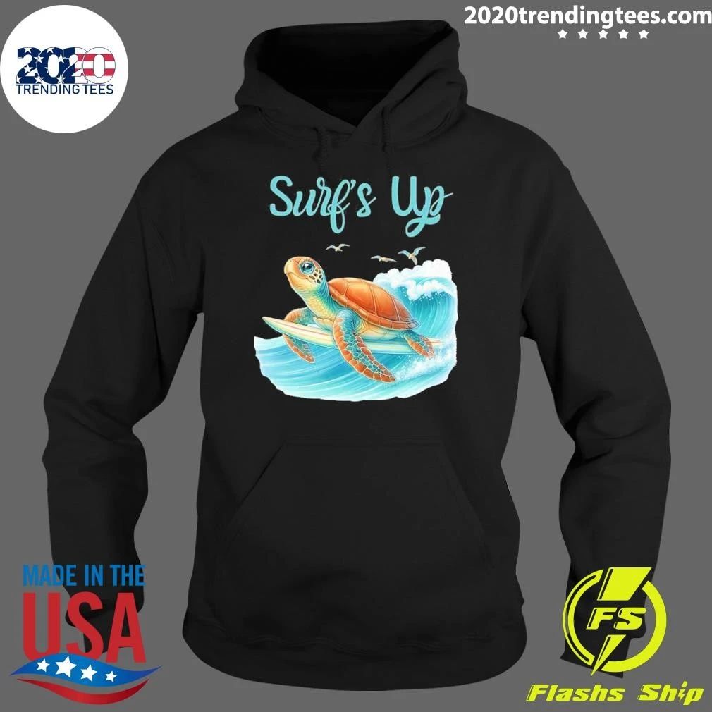 Surf’s Up Turtle Riding Surfboard On Big Wave Shirt