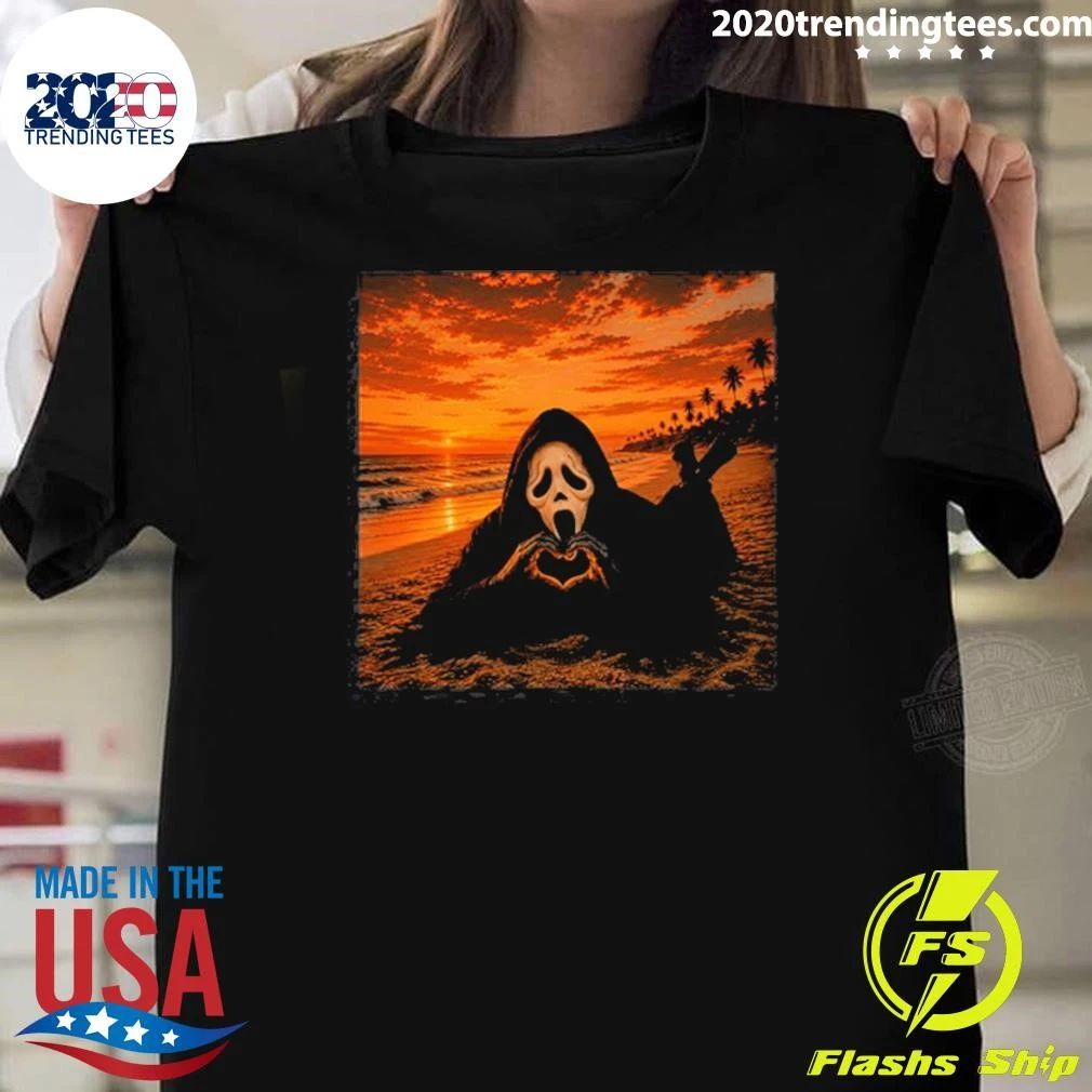 Ghostface Beach Sunset Heart Hands Halloween 2026 Shirt