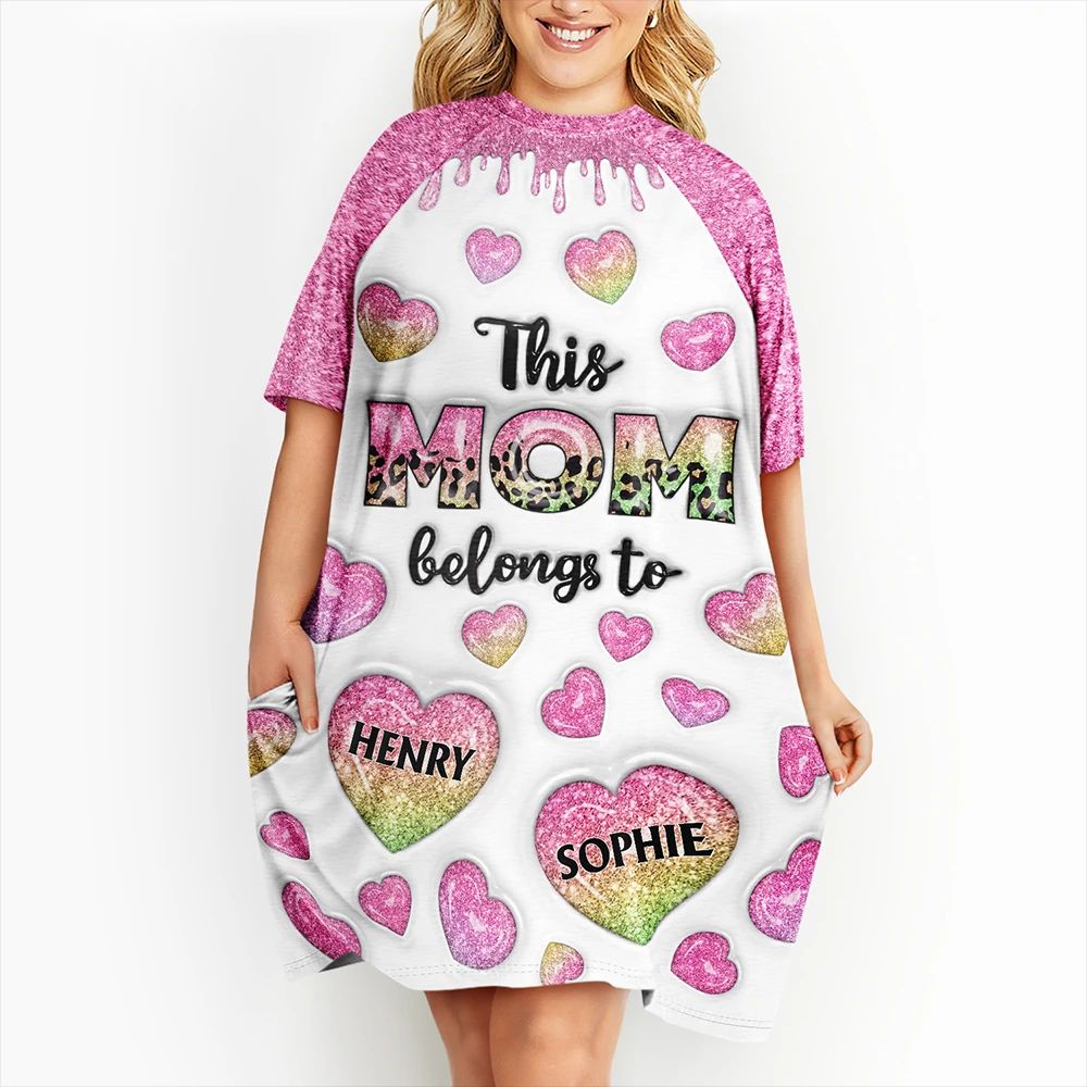 This Mom Grandma Belongs To Heart Icon - Personalized Women's Sleep Tee