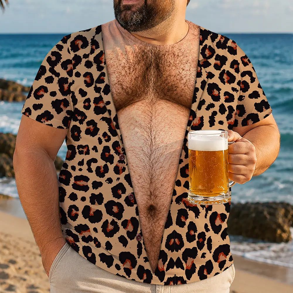 Leopard Pattern Funny Realistic Hairy Man Body - Personalized Full Print T Shirt