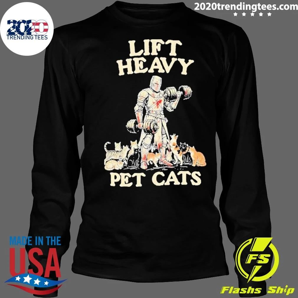 Lift Heavy Pet Cats Crusader Knight Gym Lifting Workout Cat Lover Shirt