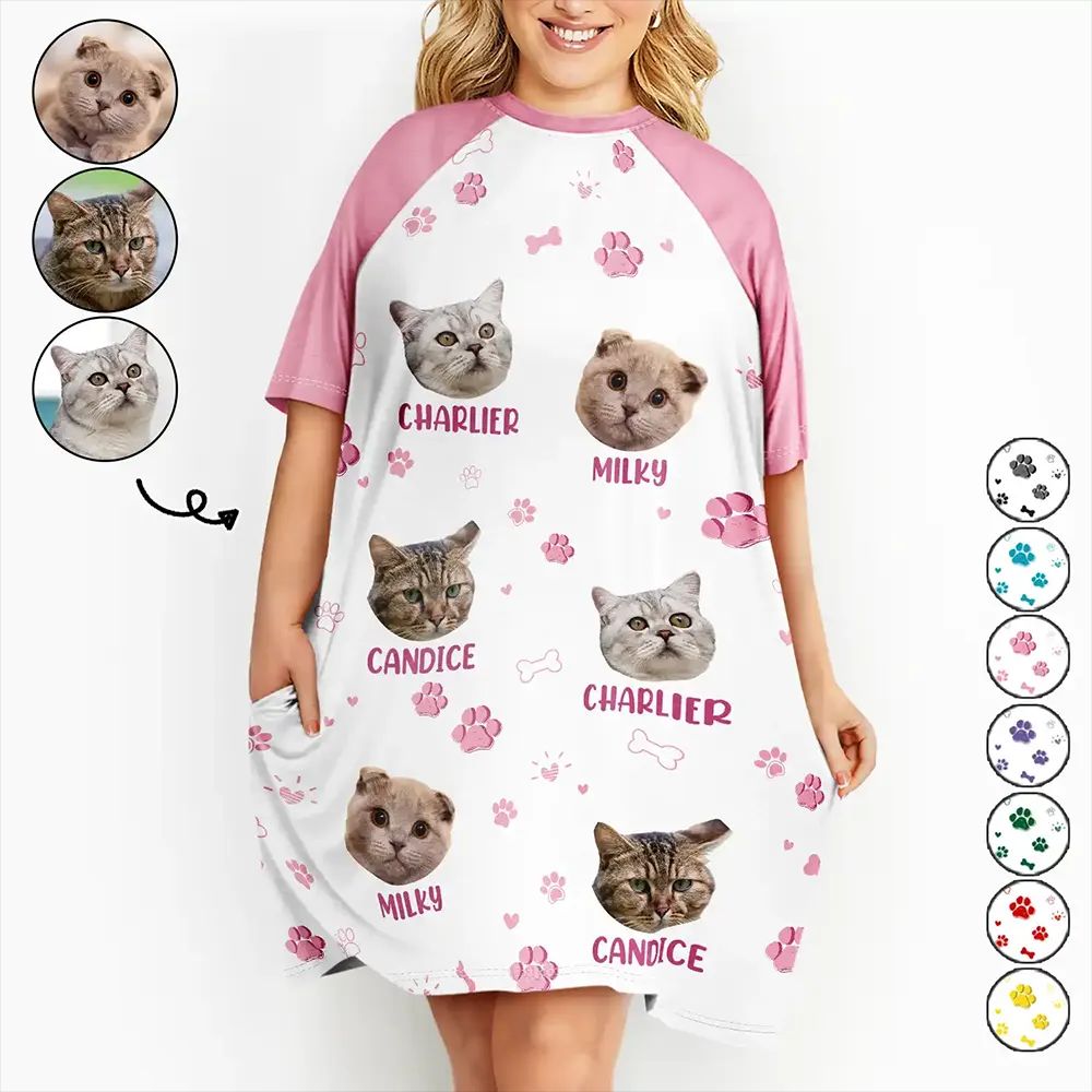 Custom Photo Paw Prints In My Heart Pet Mom Dad Dog Cat Lover - Personalized Women's Sleep Tee