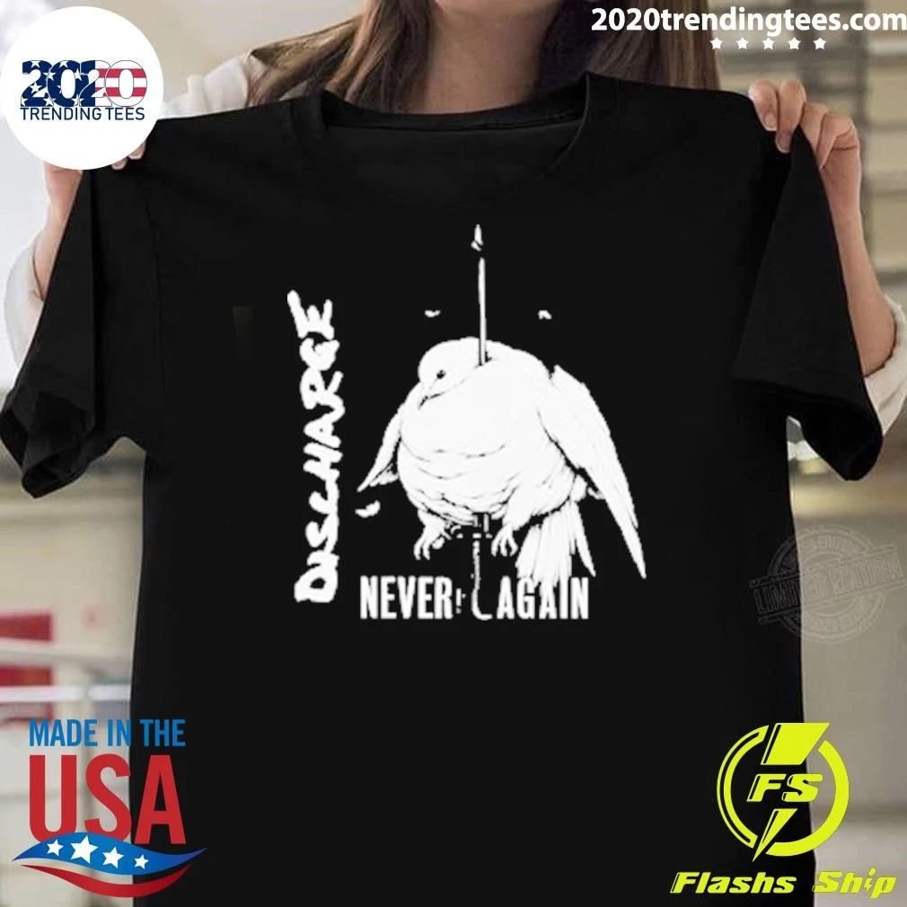 Discharge Never Again Punk Rock Band White Dove Sword Heavy Metal Shirt