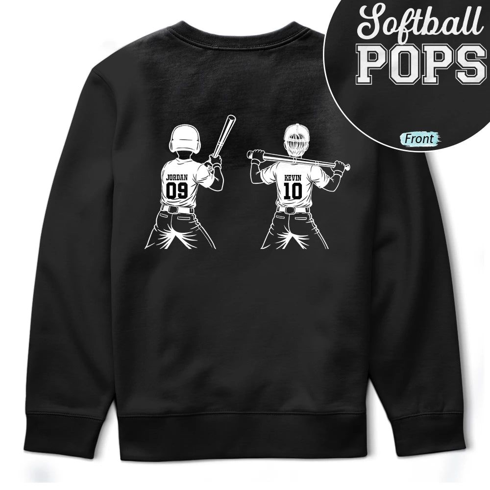 Baseball Softball Dad Papa Kids Backside Line Art - Personalized T Shirt