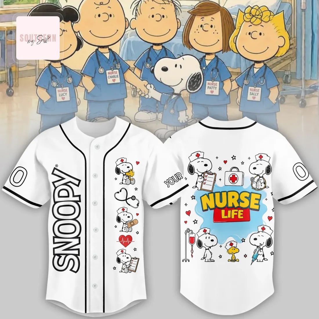 Snoopy Nurse Peanuts Cartoon Premium Healthcare Worker Baseball Jersey Shirt