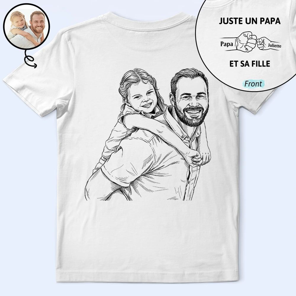 Photo Personnalisée Croquis Au Crayon Photo Personnalisée Croquis Au Crayon Juste Un Papa Et Sa Fille - T-Shirt Personnalisé