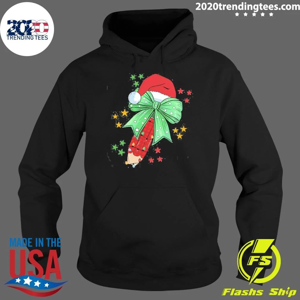 Teacher Pen Christmas Elf Candy Cane with Green Bow and Santa Hat Shirt