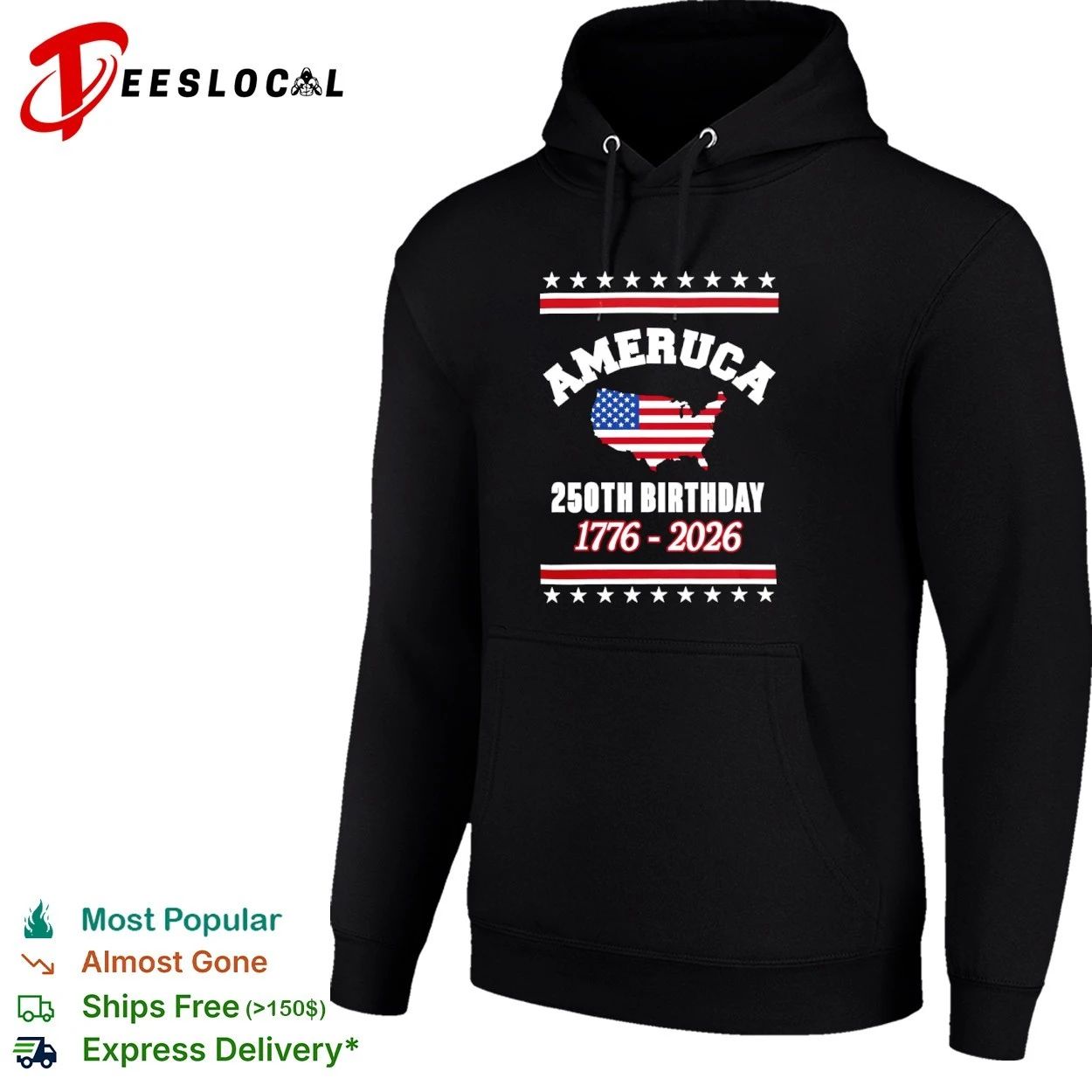 Ameruca 250th Birthday 1776-2026 US Map Flag T-shirt