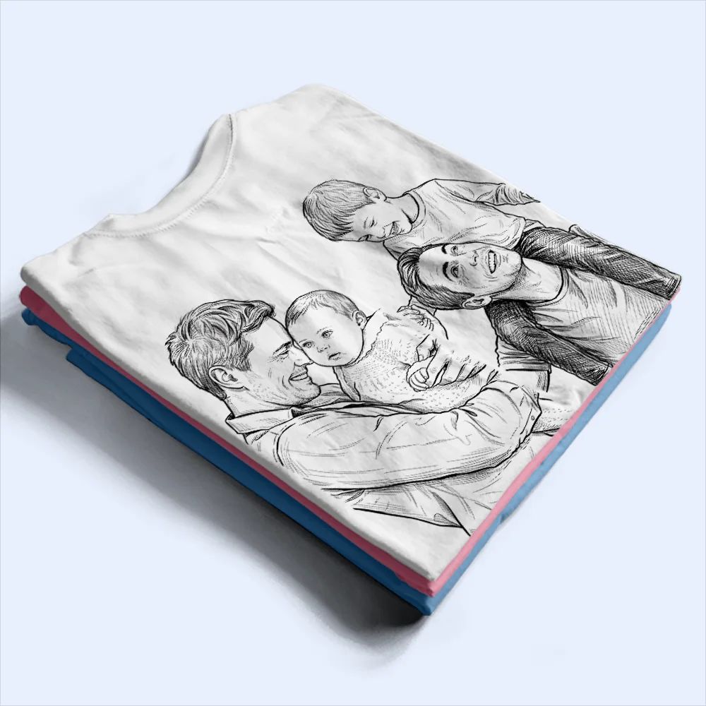 Custom Photo Pencil Sketch Dad Grandpa We Love You - Personalized T Shirt