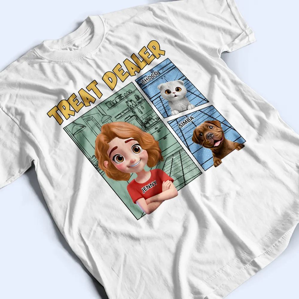 Funny Comic Pet Lover Treat Dealer Cute Dog Cat - Personalized T Shirt