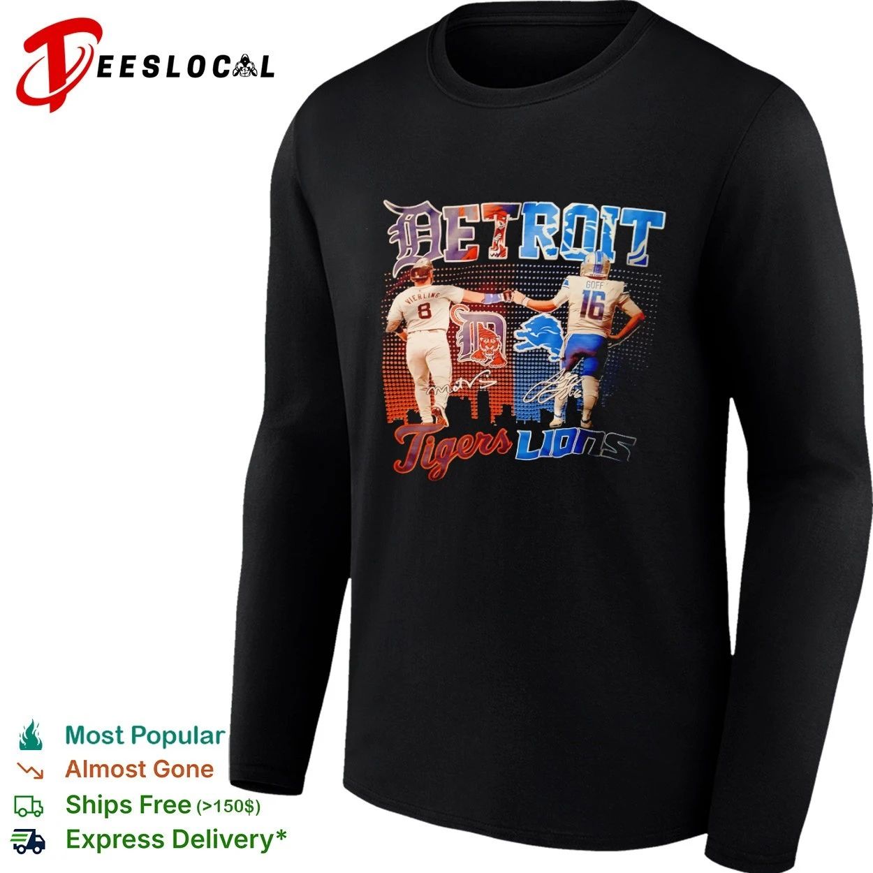 Detroit Tigers Matt Vierling and Detroit Lions Jared Goff Fist Bump T-shirt