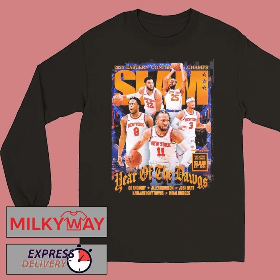 New York Knicks SLAM 262 Year Of The Dawgs 2026 Eastern Conference Champs Magazine Cover Orange Metal Editions Premium T-Shirt