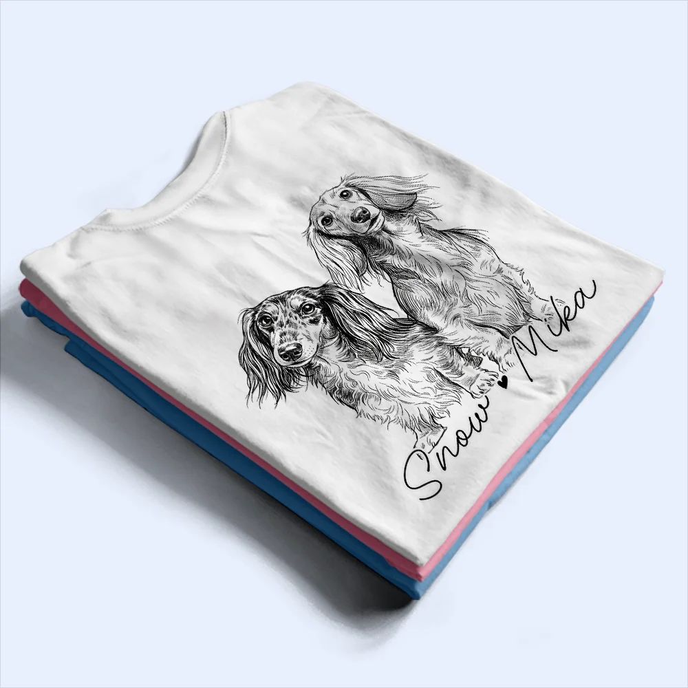 Photo Personnalisée Croquis Au Crayon Photo Personnalisée Croquis Au Crayon Papa Chat Papa Chien Mama Chat Mama Chien - T-Shirt Personnalisé