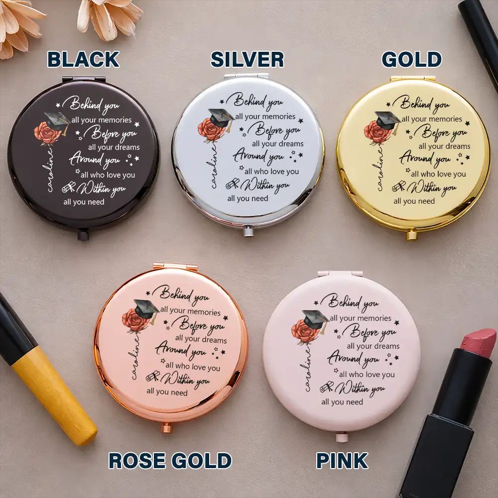 Behind You All Memories Birth Flower - Personalized Compact Mirror