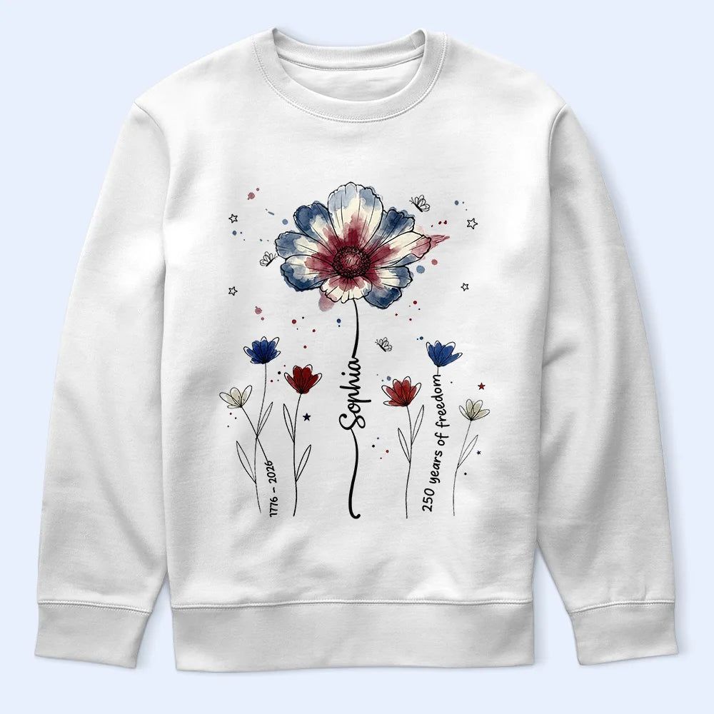 Patriotic Birth Flower 250 Years Of Freedom - Personalized T Shirt