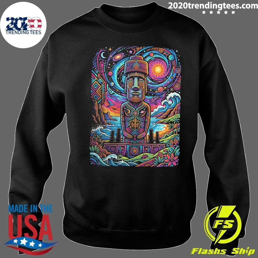 Psychedelic Moai Statue Easter Island Graphic Tee Shirt