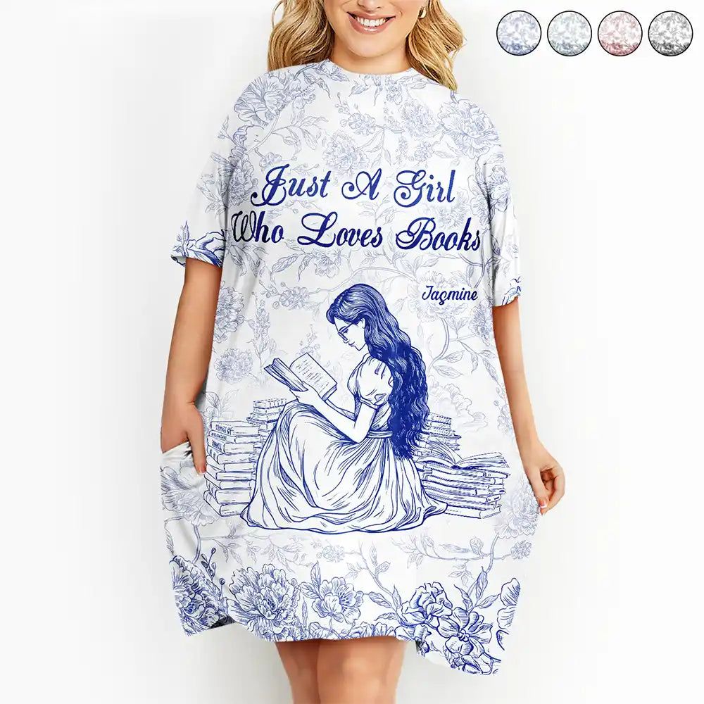 Chinoiserie Toile Just A Girl Who Loves Books - Personalized Women's Sleep Tee