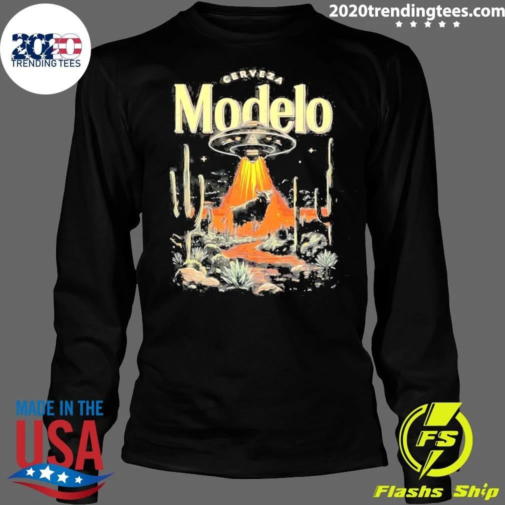 Cerveza Modelai Ufo And Cow Illustration Shirt