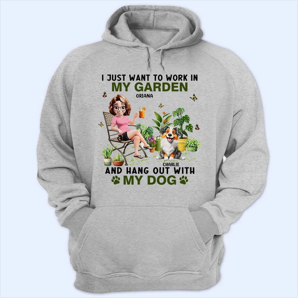 I Just Want To Work In My Garden With My Dogs - Personalized T Shirt