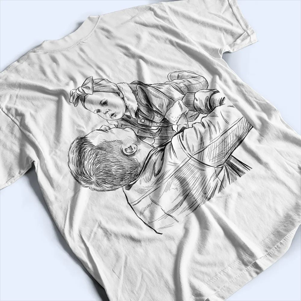 Photo Personnalisée Croquis Au Crayon Photo Personnalisée Croquis Au Crayon Juste Un Papa Et Sa Fille - T-Shirt Personnalisé
