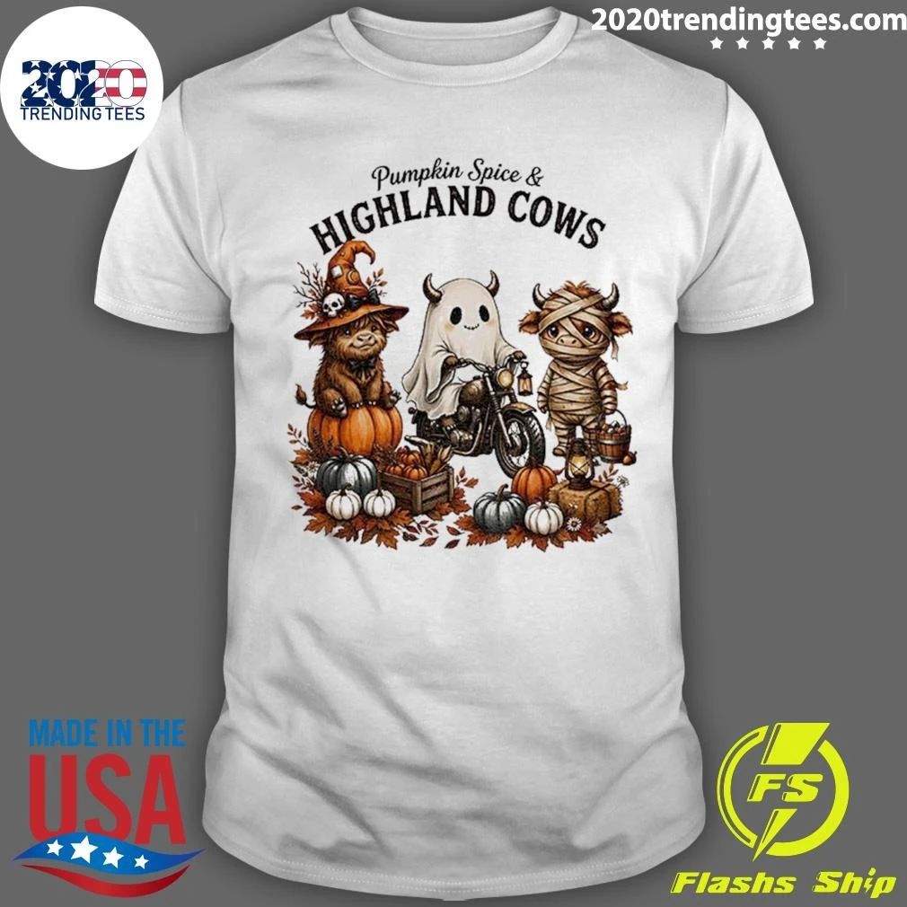 Pumpkin Spice Highland Cow Spooky Cow Fall Halloween Shirt